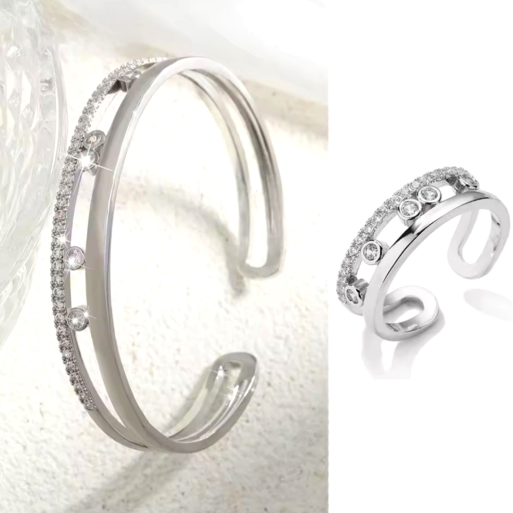 SALE❣️Gorgeous French Style Move Romane Silver Cuff Bracelet and Ring Set